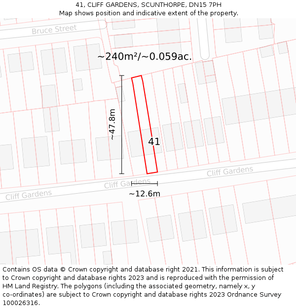 41, CLIFF GARDENS, SCUNTHORPE, DN15 7PH: Plot and title map