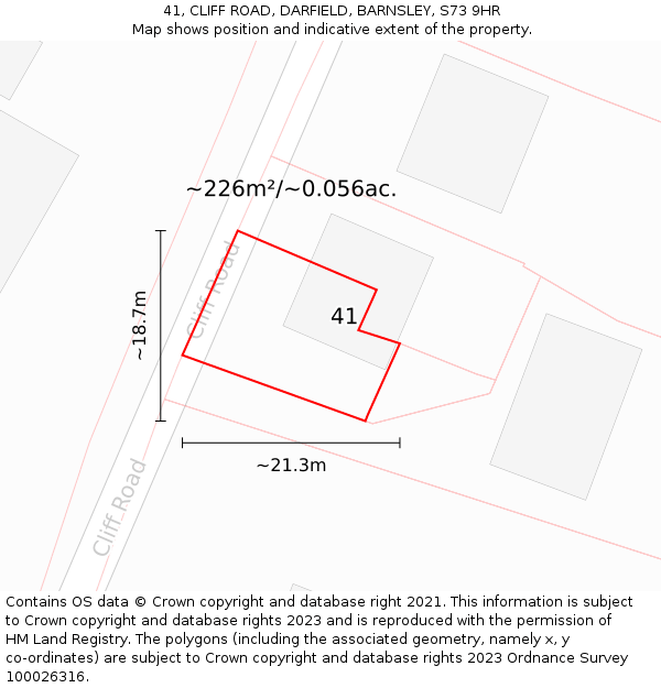 41, CLIFF ROAD, DARFIELD, BARNSLEY, S73 9HR: Plot and title map