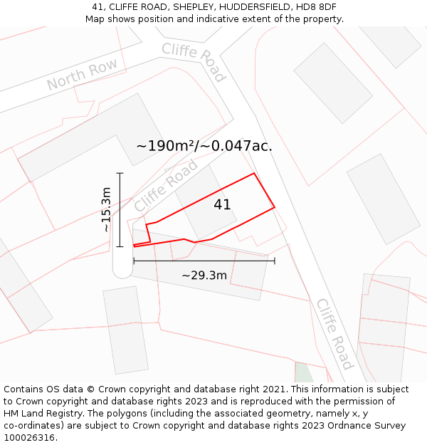 41, CLIFFE ROAD, SHEPLEY, HUDDERSFIELD, HD8 8DF: Plot and title map