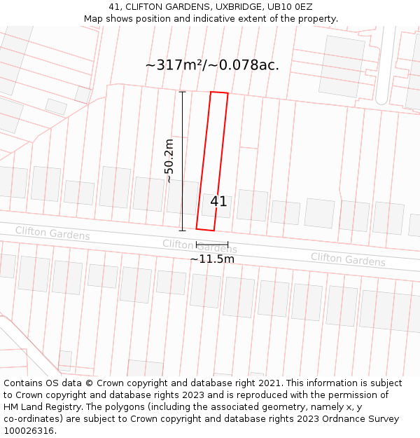 41, CLIFTON GARDENS, UXBRIDGE, UB10 0EZ: Plot and title map