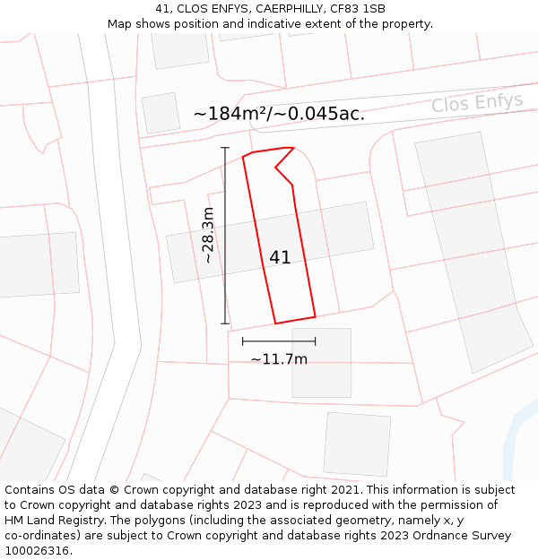 41, CLOS ENFYS, CAERPHILLY, CF83 1SB: Plot and title map