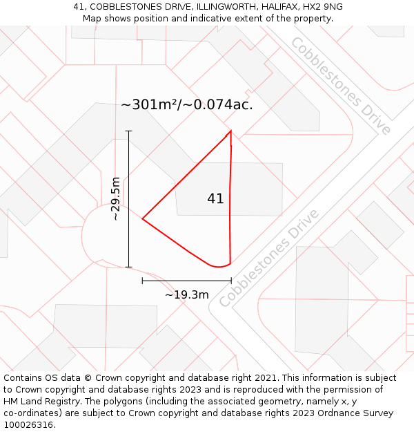 41, COBBLESTONES DRIVE, ILLINGWORTH, HALIFAX, HX2 9NG: Plot and title map