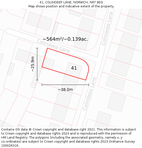 41, COLINDEEP LANE, NORWICH, NR7 8EG: Plot and title map