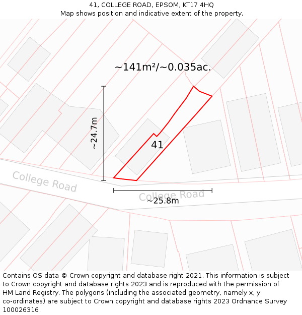 41, COLLEGE ROAD, EPSOM, KT17 4HQ: Plot and title map