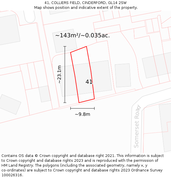 41, COLLIERS FIELD, CINDERFORD, GL14 2SW: Plot and title map