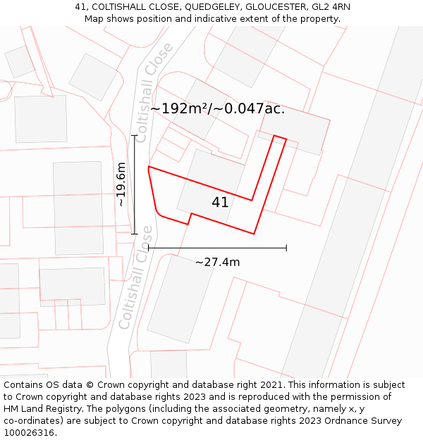 41, COLTISHALL CLOSE, QUEDGELEY, GLOUCESTER, GL2 4RN: Plot and title map