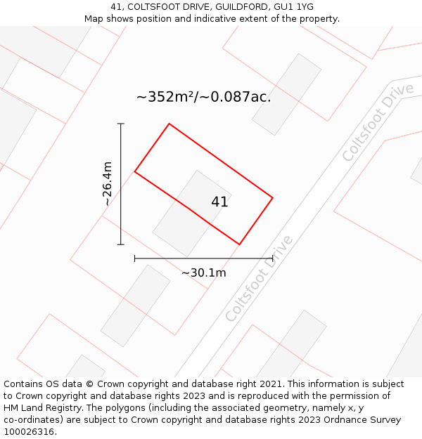 41, COLTSFOOT DRIVE, GUILDFORD, GU1 1YG: Plot and title map