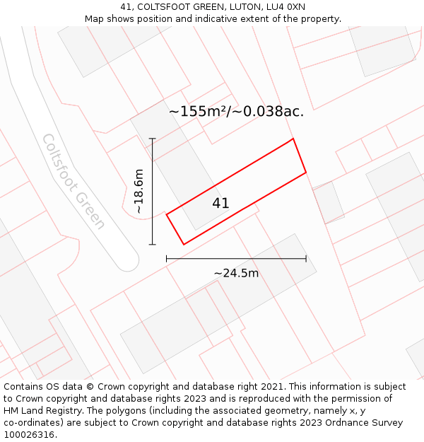 41, COLTSFOOT GREEN, LUTON, LU4 0XN: Plot and title map