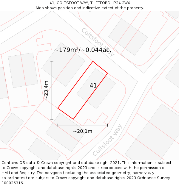 41, COLTSFOOT WAY, THETFORD, IP24 2WX: Plot and title map