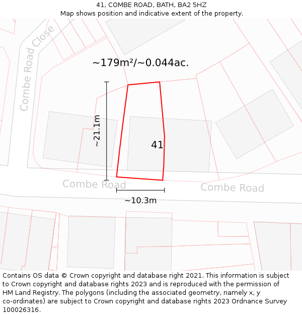 41, COMBE ROAD, BATH, BA2 5HZ: Plot and title map