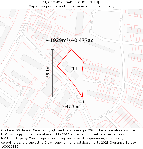 41, COMMON ROAD, SLOUGH, SL3 8JZ: Plot and title map
