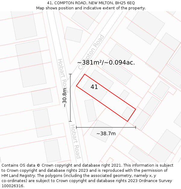 41, COMPTON ROAD, NEW MILTON, BH25 6EQ: Plot and title map