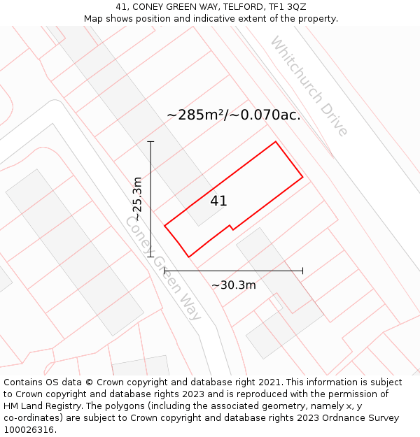 41, CONEY GREEN WAY, TELFORD, TF1 3QZ: Plot and title map