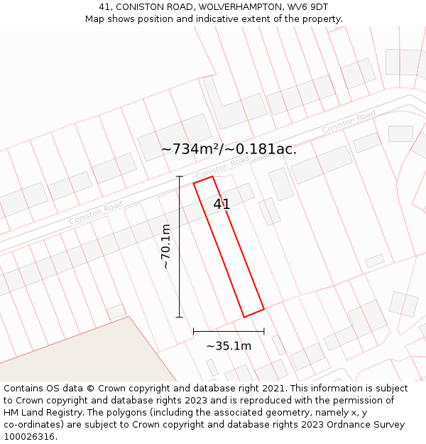 41, CONISTON ROAD, WOLVERHAMPTON, WV6 9DT: Plot and title map