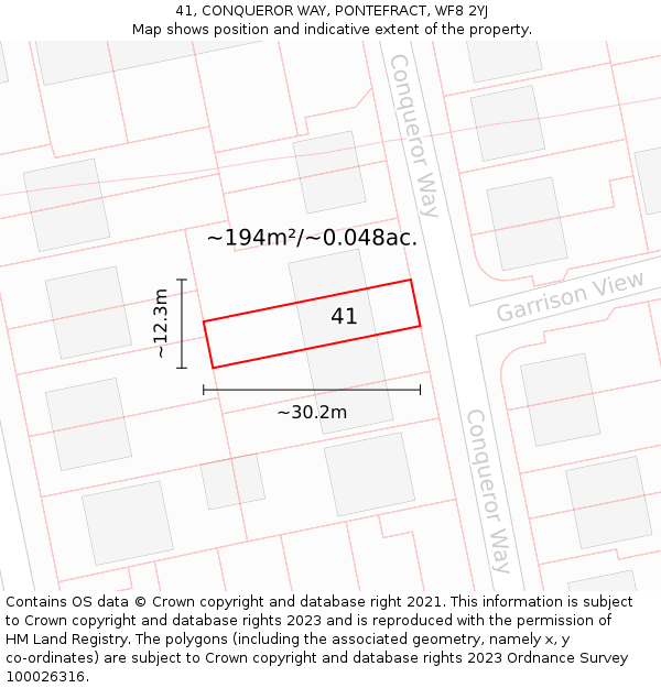 41, CONQUEROR WAY, PONTEFRACT, WF8 2YJ: Plot and title map