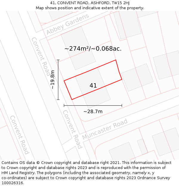 41, CONVENT ROAD, ASHFORD, TW15 2HJ: Plot and title map