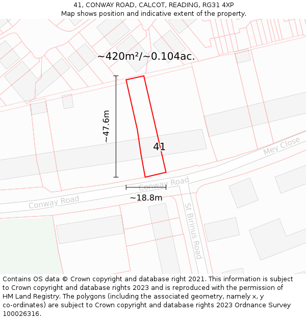 41, CONWAY ROAD, CALCOT, READING, RG31 4XP: Plot and title map