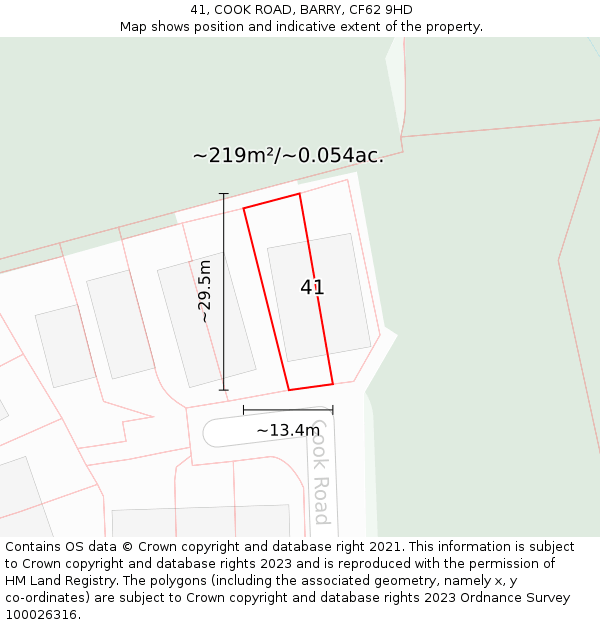 41, COOK ROAD, BARRY, CF62 9HD: Plot and title map