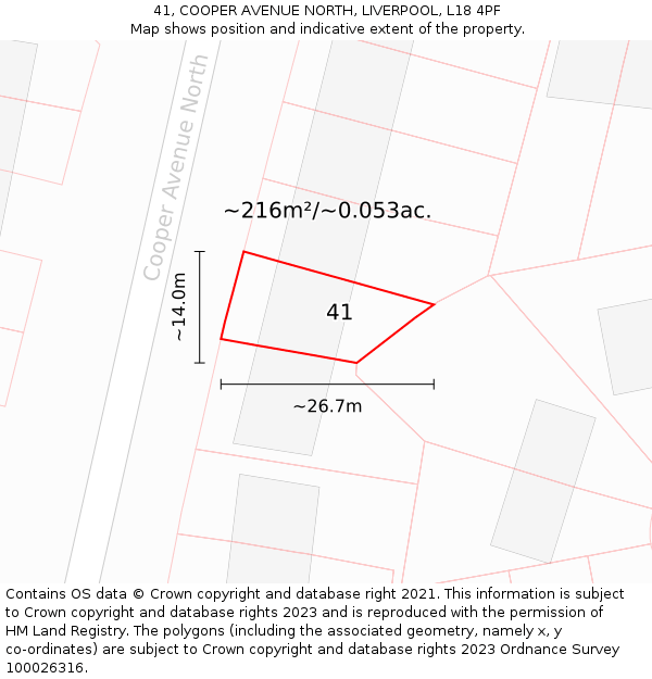 41, COOPER AVENUE NORTH, LIVERPOOL, L18 4PF: Plot and title map
