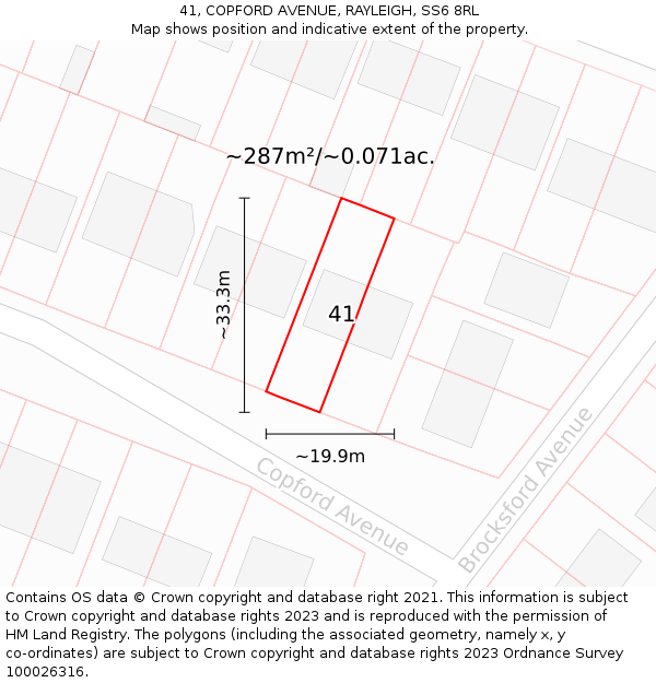 41, COPFORD AVENUE, RAYLEIGH, SS6 8RL: Plot and title map
