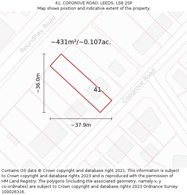41, COPGROVE ROAD, LEEDS, LS8 2SP: Plot and title map