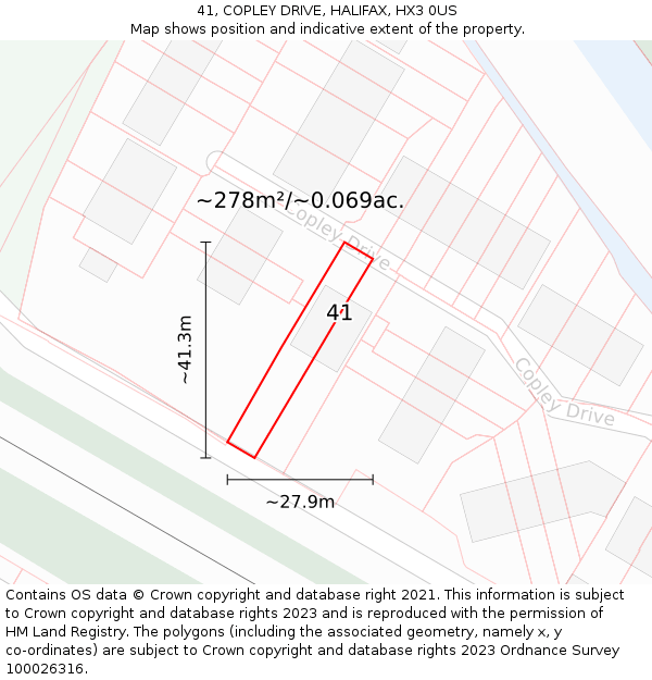 41, COPLEY DRIVE, HALIFAX, HX3 0US: Plot and title map