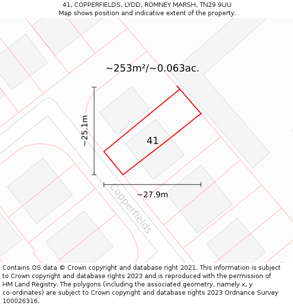 41, COPPERFIELDS, LYDD, ROMNEY MARSH, TN29 9UU: Plot and title map