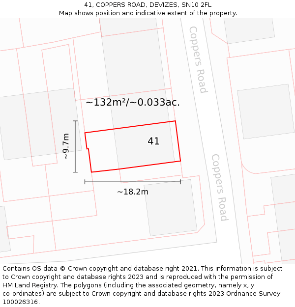 41, COPPERS ROAD, DEVIZES, SN10 2FL: Plot and title map