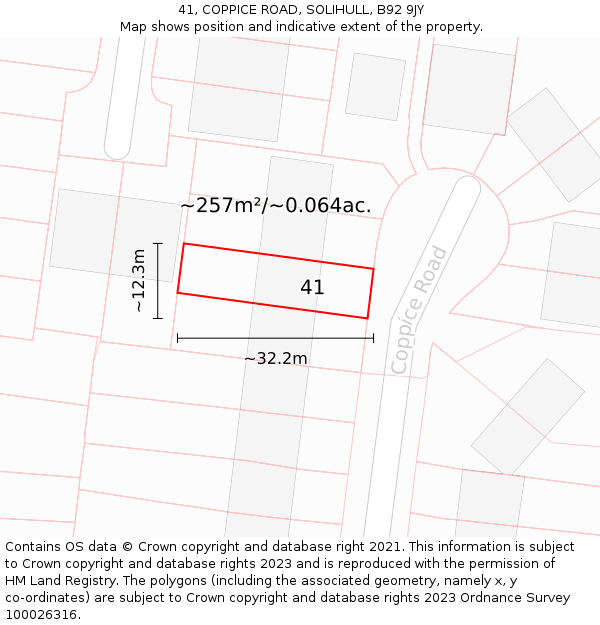 41, COPPICE ROAD, SOLIHULL, B92 9JY: Plot and title map