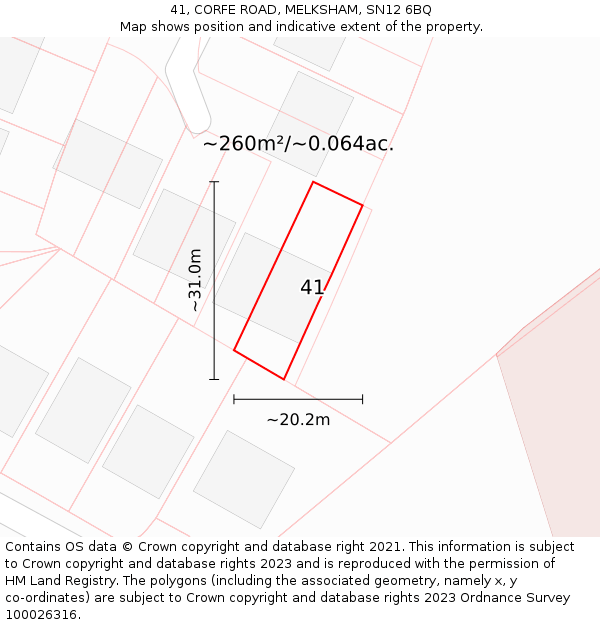 41, CORFE ROAD, MELKSHAM, SN12 6BQ: Plot and title map