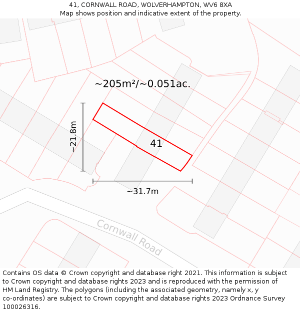 41, CORNWALL ROAD, WOLVERHAMPTON, WV6 8XA: Plot and title map