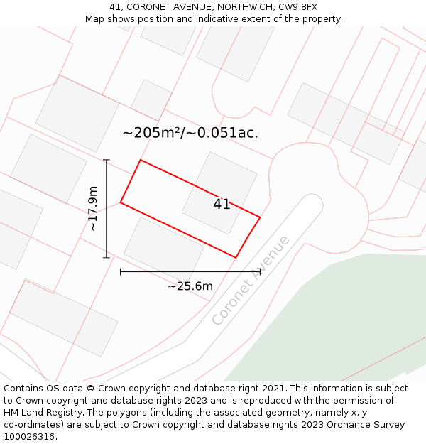 41, CORONET AVENUE, NORTHWICH, CW9 8FX: Plot and title map