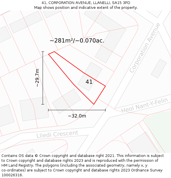 41, CORPORATION AVENUE, LLANELLI, SA15 3PD: Plot and title map