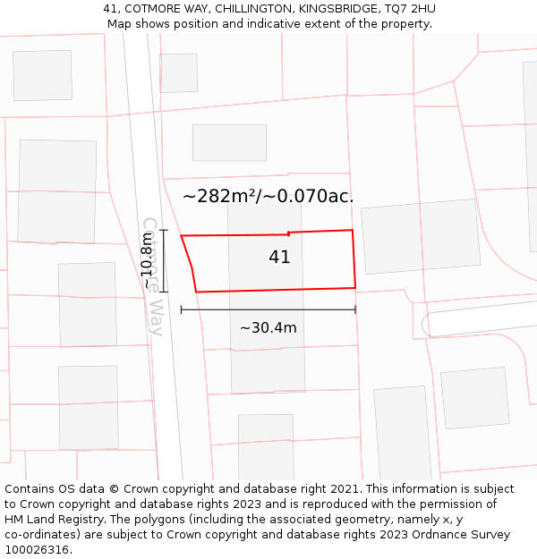 41, COTMORE WAY, CHILLINGTON, KINGSBRIDGE, TQ7 2HU: Plot and title map