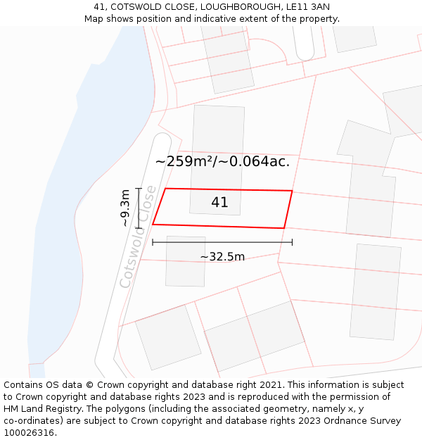 41, COTSWOLD CLOSE, LOUGHBOROUGH, LE11 3AN: Plot and title map