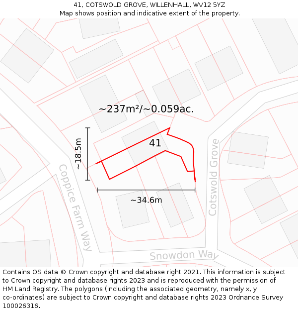 41, COTSWOLD GROVE, WILLENHALL, WV12 5YZ: Plot and title map