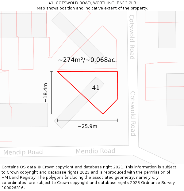 41, COTSWOLD ROAD, WORTHING, BN13 2LB: Plot and title map