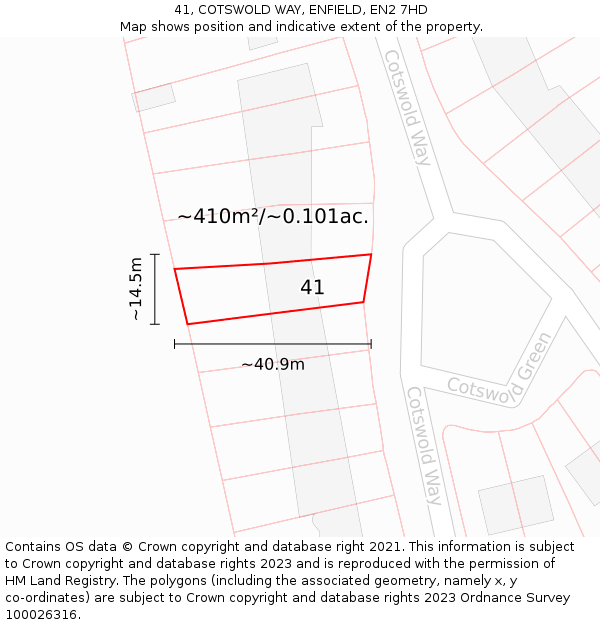 41, COTSWOLD WAY, ENFIELD, EN2 7HD: Plot and title map