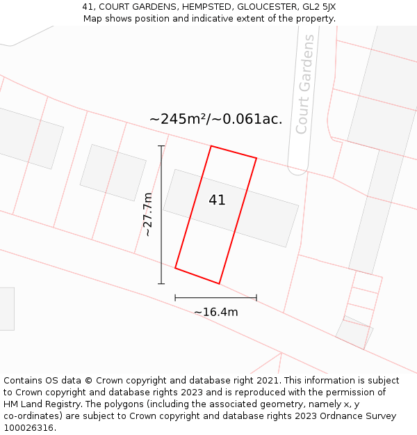 41, COURT GARDENS, HEMPSTED, GLOUCESTER, GL2 5JX: Plot and title map