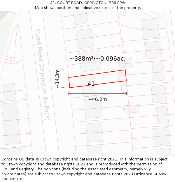 41, COURT ROAD, ORPINGTON, BR6 0PW: Plot and title map