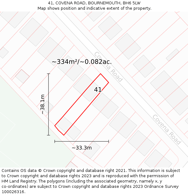 41, COVENA ROAD, BOURNEMOUTH, BH6 5LW: Plot and title map