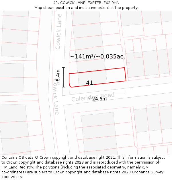 41, COWICK LANE, EXETER, EX2 9HN: Plot and title map