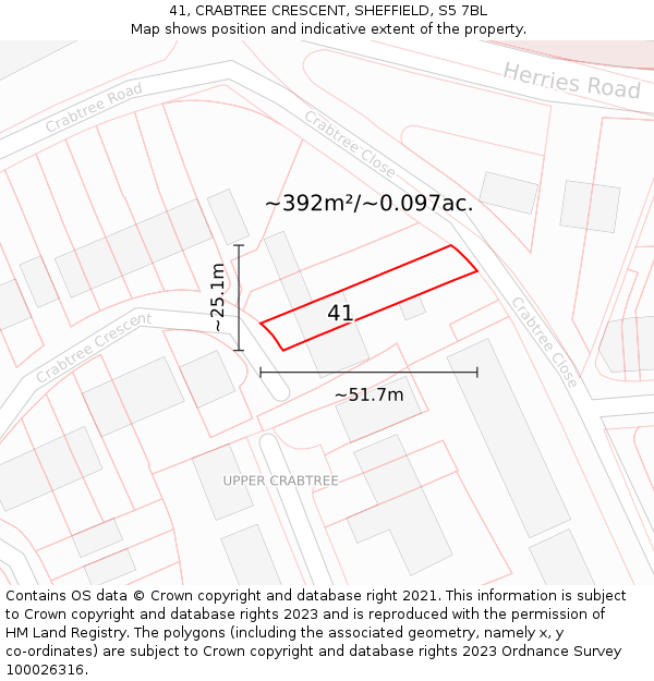 41, CRABTREE CRESCENT, SHEFFIELD, S5 7BL: Plot and title map