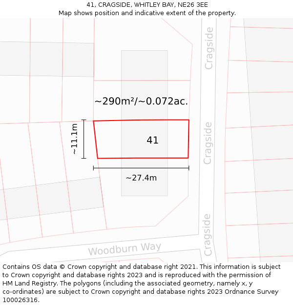 41, CRAGSIDE, WHITLEY BAY, NE26 3EE: Plot and title map