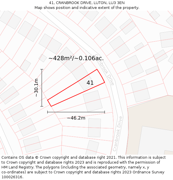 41, CRANBROOK DRIVE, LUTON, LU3 3EN: Plot and title map
