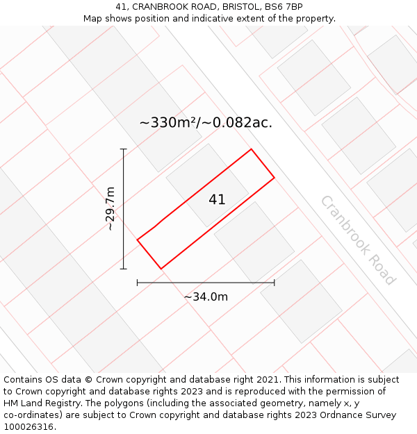 41, CRANBROOK ROAD, BRISTOL, BS6 7BP: Plot and title map