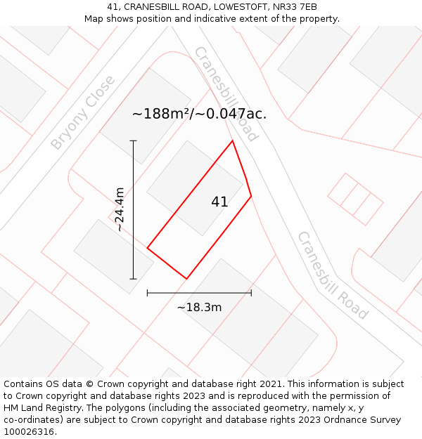 41, CRANESBILL ROAD, LOWESTOFT, NR33 7EB: Plot and title map