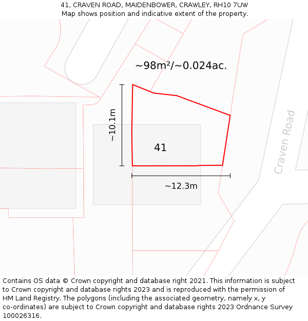 41, CRAVEN ROAD, MAIDENBOWER, CRAWLEY, RH10 7UW: Plot and title map