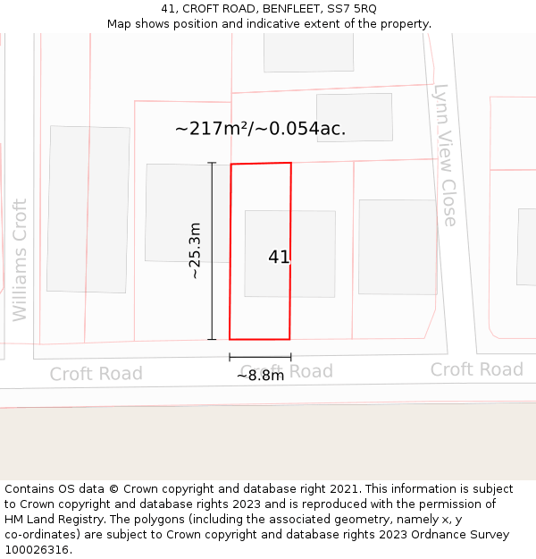 41, CROFT ROAD, BENFLEET, SS7 5RQ: Plot and title map