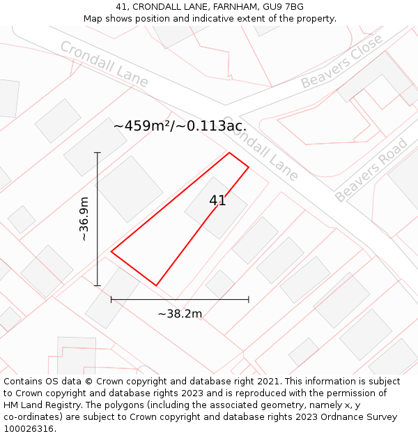41, CRONDALL LANE, FARNHAM, GU9 7BG: Plot and title map